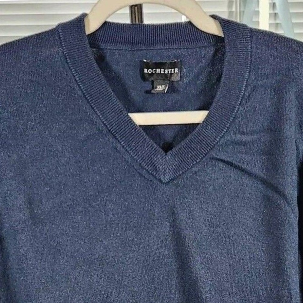 Rochester $120 XL Tall Navy Blue Cotton Cashmere Classic V-Neck Luxury Sweater